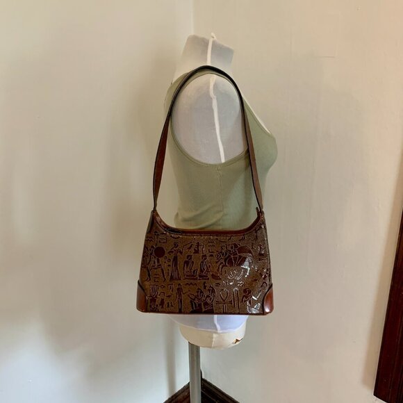 VTG Leather Hungun Egyptian Hieroglyphic Brown Hand Bag Purse Goddess Carving - Picture 10 of 15